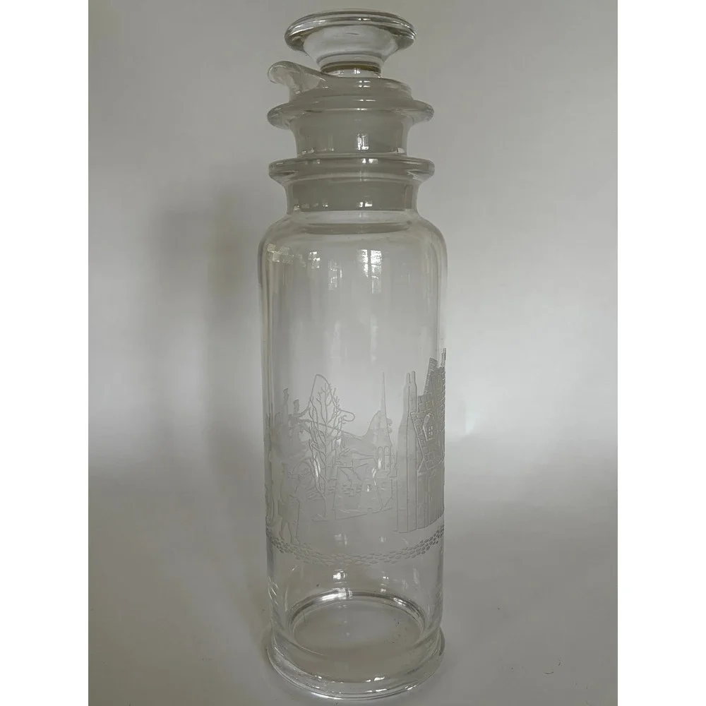 Etched Cut Heisey Glass Cocktail Shaker Stagecoach Inn Pitcher 3 Pieces